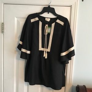 Kate Spade black crochet trim top XS NWT